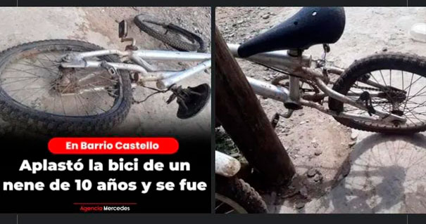 En Castello automóvil choco y rompió una bicicleta.