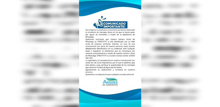 Advertencia de estafa: falsos llamados en nombre de Aguas de Corrientes